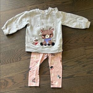Gray Reindeer Sweatshirt and Pink Leggings Set